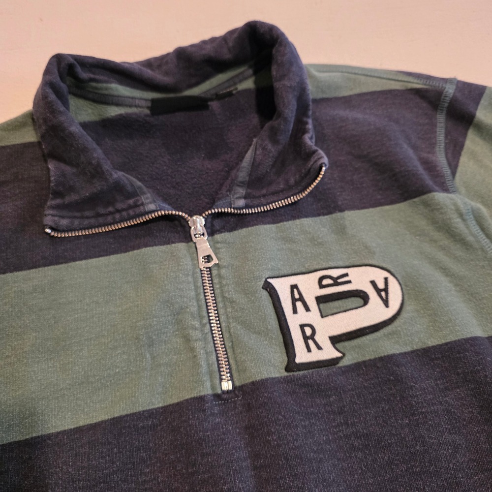 Parra Striped Quarter Zip Sweatshirt Mens Medium Navy Green Pullover Portugal - Picture 3 of 5